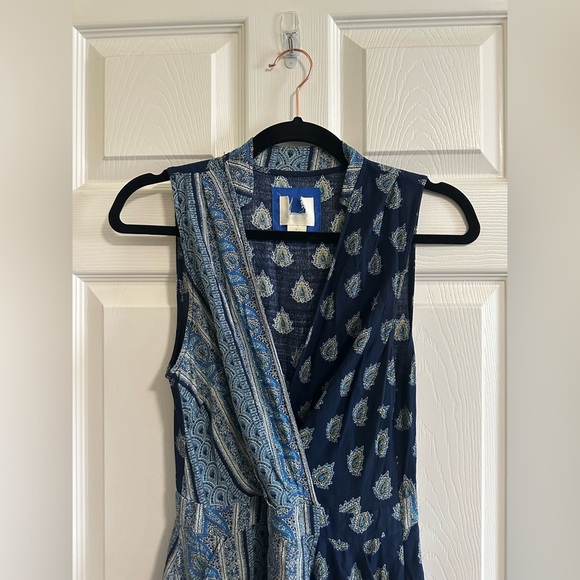 Anthropologie Maeve Eclipsed Faux Wrap Blue Paisley Motif Dress  Size 4 EUC - Picture 3 of 5